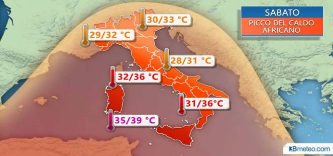 caldo africano in arrivo a partire dal Sud