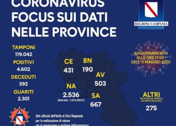 Corona Virus Campania: Totale Positivi: 4.602 i deceduti 392