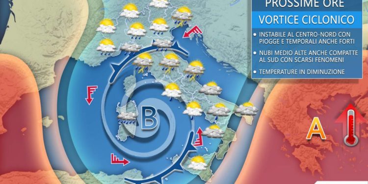 Vortice mediterraneo per 48 ore arrivano piogge e temporali, ecco dove