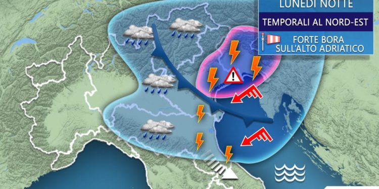 Tra stanotte e domani raffica di temporali, grandine e vento forte e bora. Ecco dove