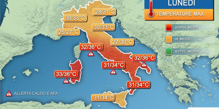 Intensa ondata di caldo sull’Italia, picchi di 38°C da metà settimana