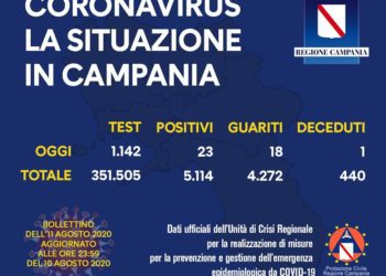 Corona Virus Campania: Totale Positivi: 5.114 i deceduti 440