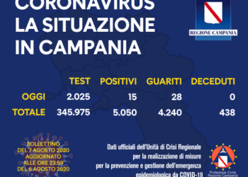 Corona Virus Campania: Totale Positivi: 5.050 i deceduti 438