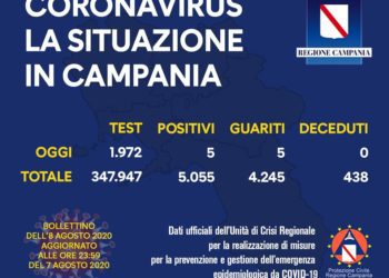 Corona Virus Campania: Totale Positivi: 5.055 i deceduti 438
