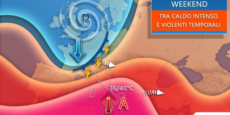 Weekend estremo: Forti temporali in arrivo al nord, punte 38-40°C al Centrosud