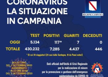 Corona Virus Campania: Totale Positivi: 7.285 i deceduti 446