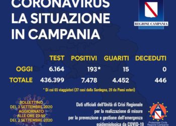 Corona Virus Campania: Totale Positivi: 7.478 i deceduti 446
