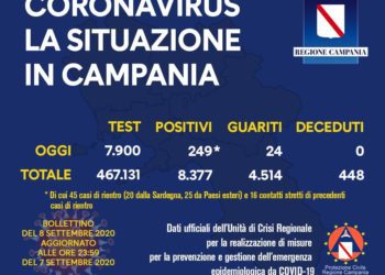 Corona Virus Campania: Totale Positivi: 8.377 i deceduti 448
