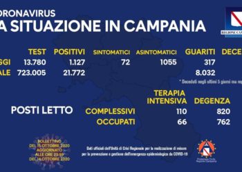 Corona Virus Campania: Totale Positivi: 21.772 i deceduti 496