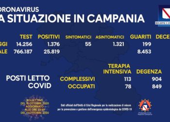 Corona Virus Campania: Totale Positivi: 25.819 i deceduti 501