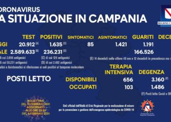 Corona Virus Campania: Totale Positivi: 236.231 i deceduti 3.954