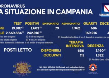 Corona Virus Campania: Totale Positivi: 242.916 i deceduti 4.006
