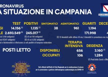 Corona Virus Campania: Totale Positivi: 245.017 i deceduti 4.039