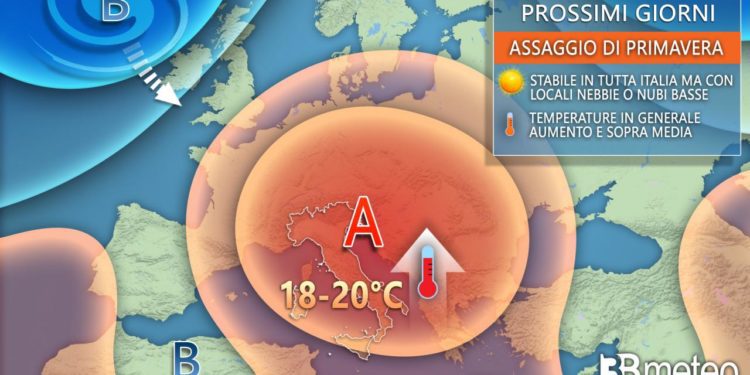 Meteo: Anticipo di primavera con l’alta pressione africana ma anche nebbia e nubi basse