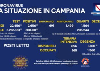 Corona Virus Campania: Totale Positivi: 308.101 i deceduti 4.784