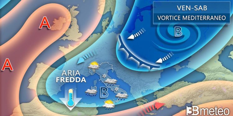 Meteo: Ciclone, maltempo invernale e neve tra venerdì e il weekend su parte d’Italia, ecco dove