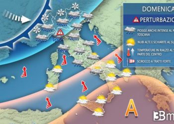 Meteo: Domenica di maltempo con forti piogge e neve, accumuli anche oltre 100mm. Ecco dove