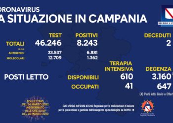 Corona Virus Campania: Totale Positivi: 1.034.332 i deceduti 8.969