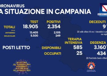 Corona Virus Campania: Totale Positivi: 1.377.741 i deceduti 9.297