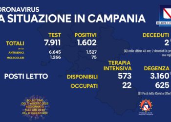 Corona Virus Campania: Totale Positivi: 1.785.786 i deceduti 9.500