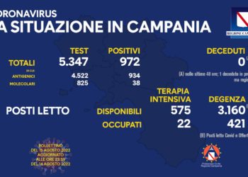 Corona Virus Campania: Totale Positivi: 1.826.344 i deceduti 9.538