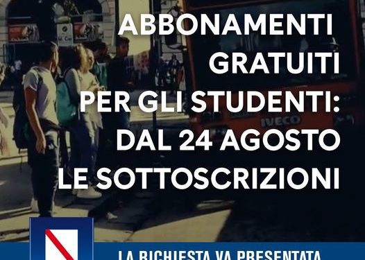 TRASPORTI, ABBONAMENTI GRATUITI PER GLI STUDENTI DA DOMANI (24 AGOSTO) PARTE LA SOTTOSCRIZIONE ONLINE