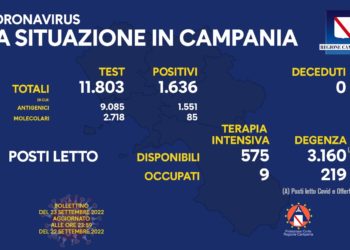 Corona Virus Campania: Totale Positivi: 1.891.160 i deceduti 9.600