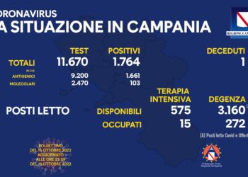 Corona Virus Campania: Totale Positivi: 1.400.549 i deceduti 9.625