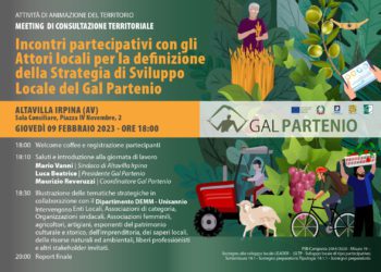 Gal Partenio, giovedi 9 febbraio incontro con gli attori locali ad Altavilla Irpina per la Strategia di Sviluppo Locale