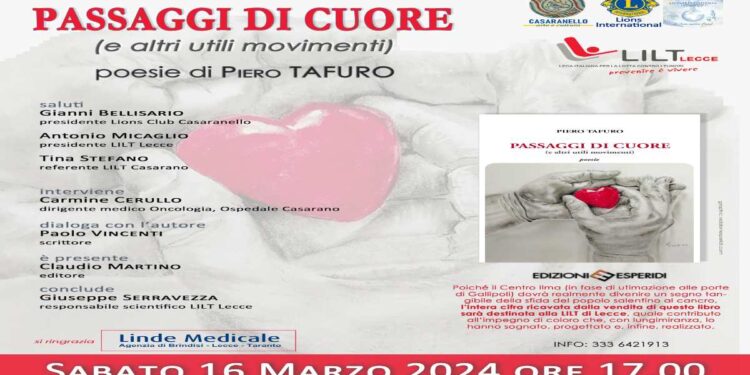 “Passaggi di cuore”, a CASARANO le poesie di Piero Tafuro