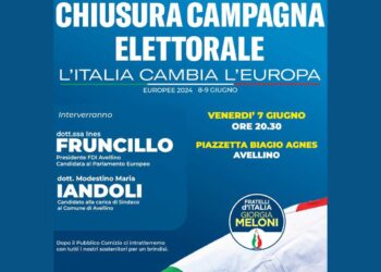 COORDINAMENTO FRATELLI D’ITALIA AVELLINO. A PIAZZETTA AGNES, OGGI, APPUNTAMENTO DI CHIUSURA DELLA CAMPAGNA ELETTORALE
