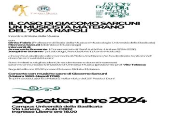 Venerdì 20 settembre il Festival Duni al Campus dell’Università degli Studi della Basilicata per promuovere lo studio e la ricerca sui compositori materani della “Scuola Napoletana” del ‘700