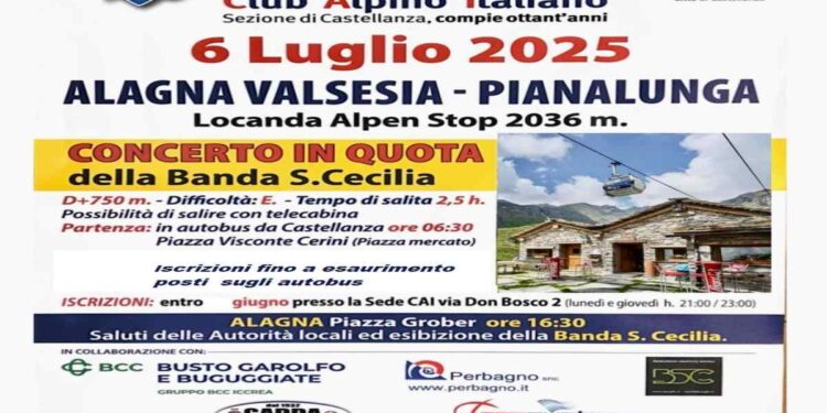Concerto in alta quota: domenica 6 luglio la Banda Santa Cecilia in concerto a Pianalunga per gli 80 anni del CAI Castellanza