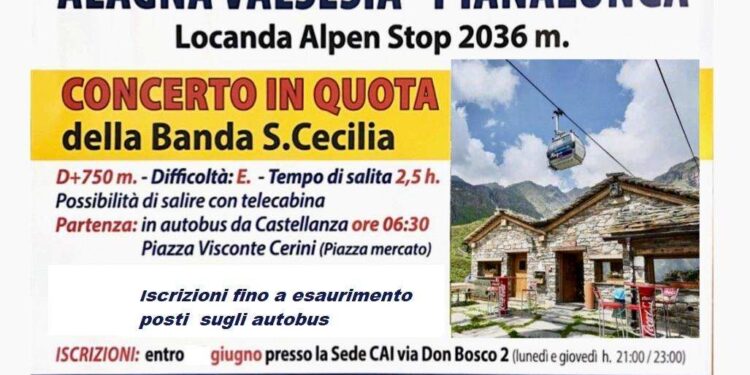 Concerto in alta quota: domenica 6 luglio la Banda Santa Cecilia in concerto a Pianalunga per gli 80 anni del CAI Castellanza