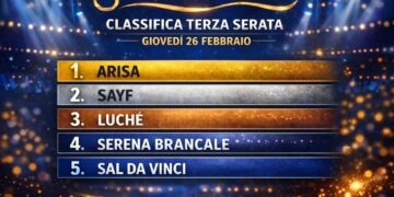 Sanremo 2026, terza serata: Arisa guida la Top 5. Sul podio anche Sayf e Luchè