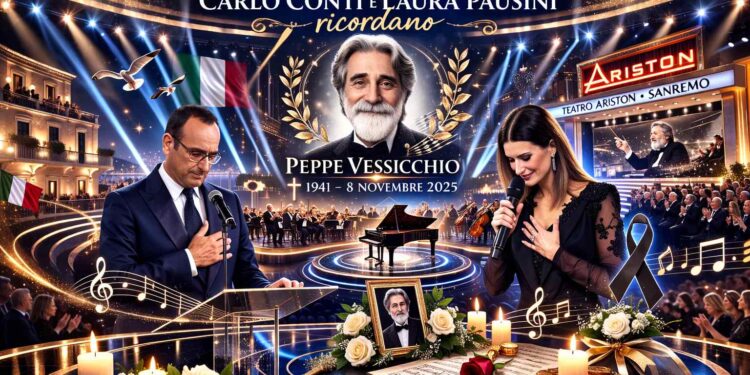 Sanremo 2026, l’omaggio commosso a Peppe Vessicchio: Carlo Conti e Laura Pausini ricordano il Maestro