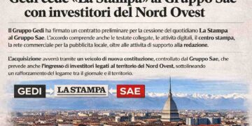 Gedi cede “La Stampa” al Gruppo Sae con investitori del Nord Ovest