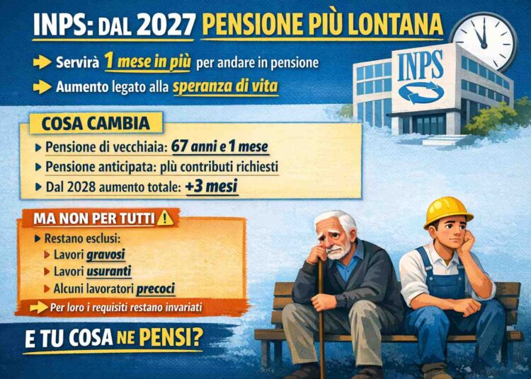 Pensioni INPS 2027: un mese in più per andare in pensione, ma non per tutti