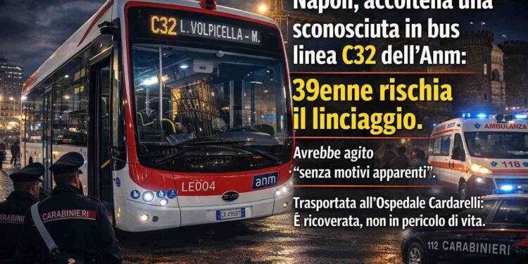 Napoli, accoltella una sconosciuta sul bus C32 dell’ANM: 39enne fermato, la vittima non è in pericolo di vita