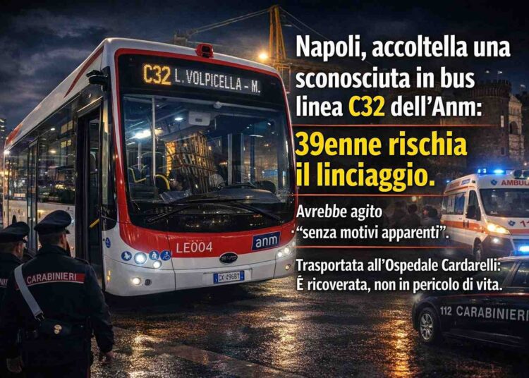 Napoli, accoltella una sconosciuta sul bus C32 dell’ANM: 39enne fermato, la vittima non è in pericolo di vita