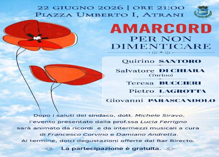 “AMARCORD PER NON DIMENTICARE”! ad Atrani il 22 giugno