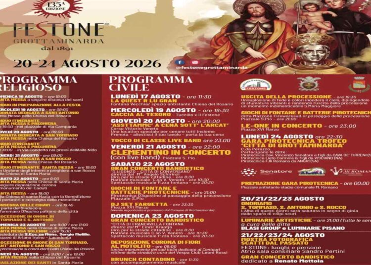 GROTTAMINARDA (AV) – Dal 20 al 24 agosto la 135° edizione del “Festone”