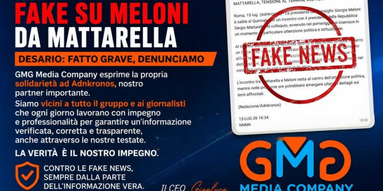 Fake attribuito ad Adnkronos sul presunto incontro Meloni-Mattarella: la denuncia dell’agenzia e la solidarietà di GMG Media Company