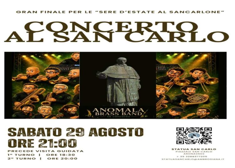 Arona: il San Carlone saluta l’estate con il concerto dell’anomala Brass Band