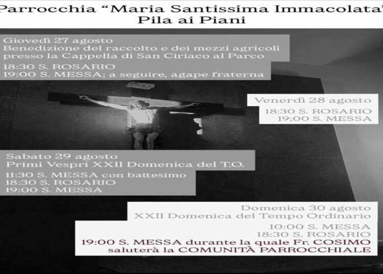 Pila ai Piani, quattro giorni di celebrazioni per la chiusura di agosto e il saluto a Fr. Cosimo