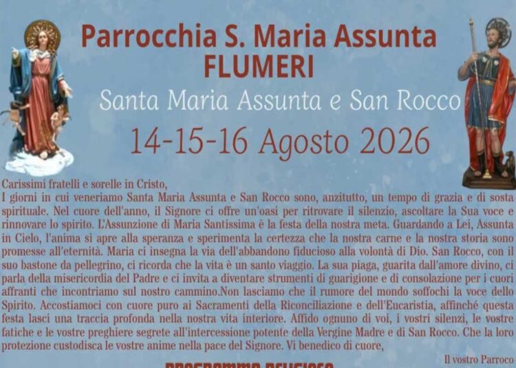 A FLUMERI I SOLENNI FESTEGGIAMENTI IN ONORE DI SANTA MARIA ASSUNTA E SAN ROCCO