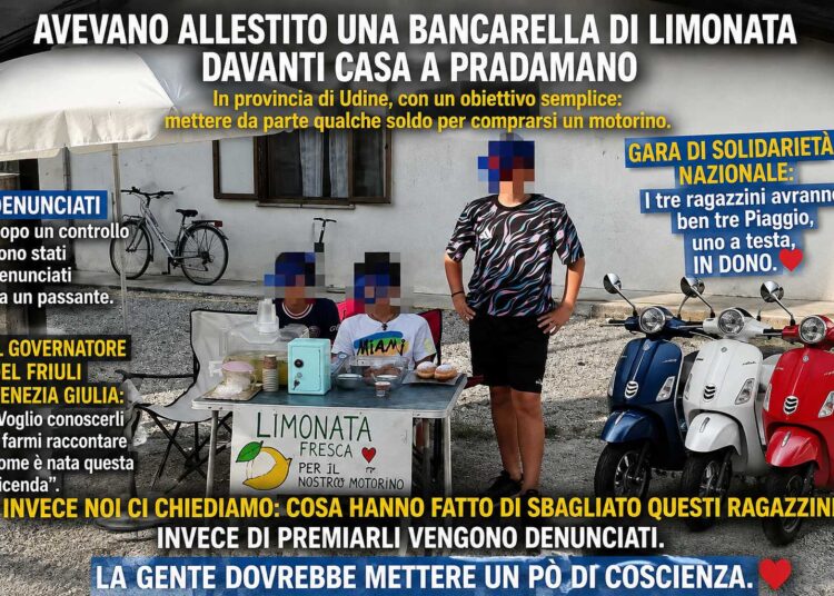 Una bancarella di limonata per comprarsi un motorino: tre ragazzi denunciati