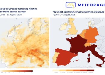 Bilancio dei temporali dell’estate 2026: quasi 300.000 fulmini nube-terra rilevati in Italia, il Paese più colpito d’Europa