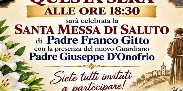 Gesualdo, questa sera la Messa di saluto a Padre Franco Gitto: arriva il nuovo Guardiano Padre Giuseppe D’Onofrio
