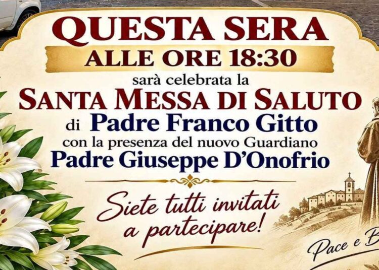 Gesualdo, questa sera la Messa di saluto a Padre Franco Gitto: arriva il nuovo Guardiano Padre Giuseppe D’Onofrio